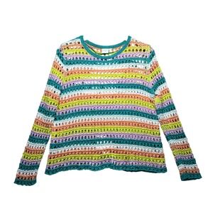Adyson Parker Crochet‎ Stripe Long Sleeve Sweater Top Knit Boho Multi Color M